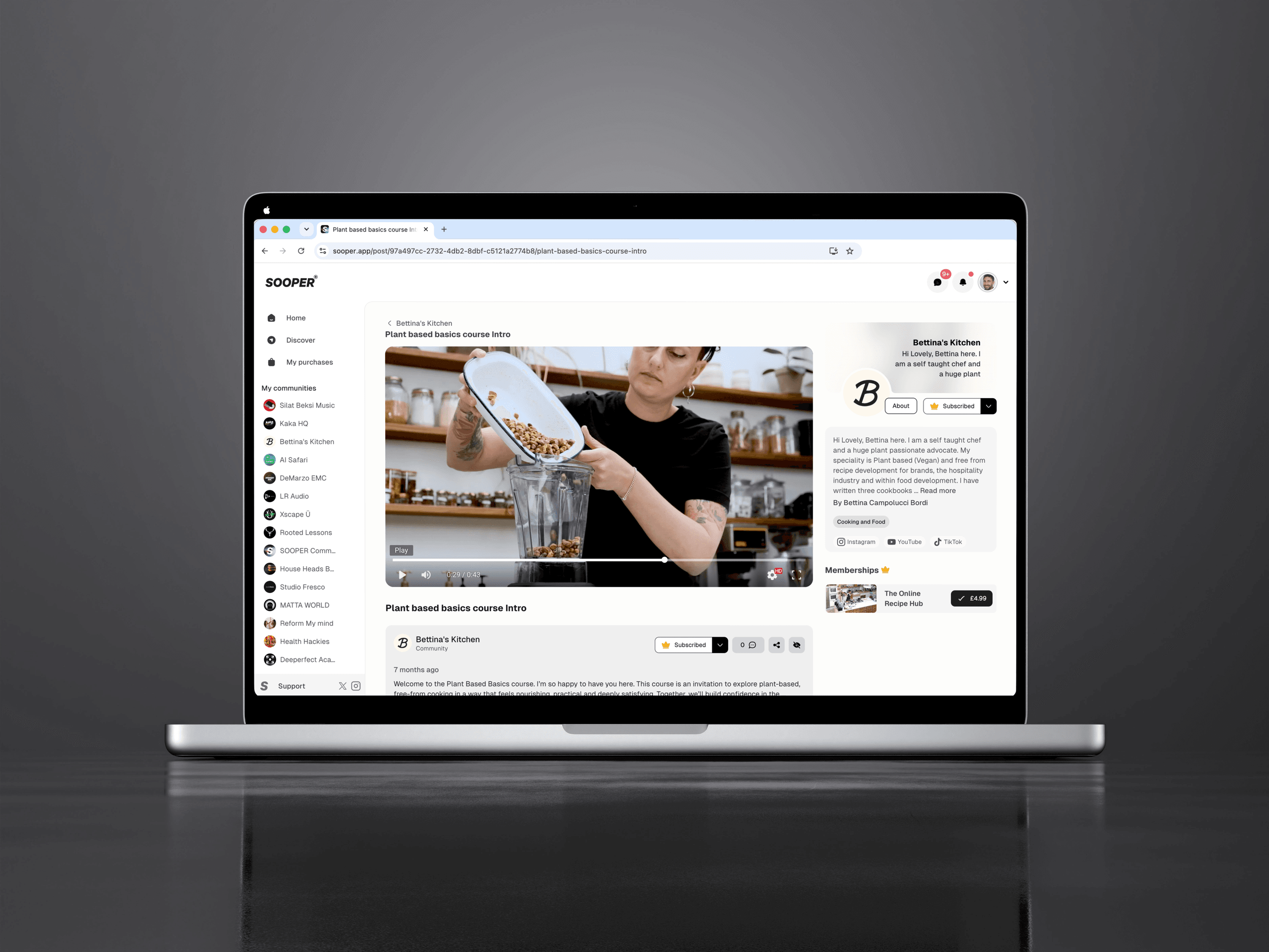 Video lesson post on Sooper: Bettina's plant based basics course intro