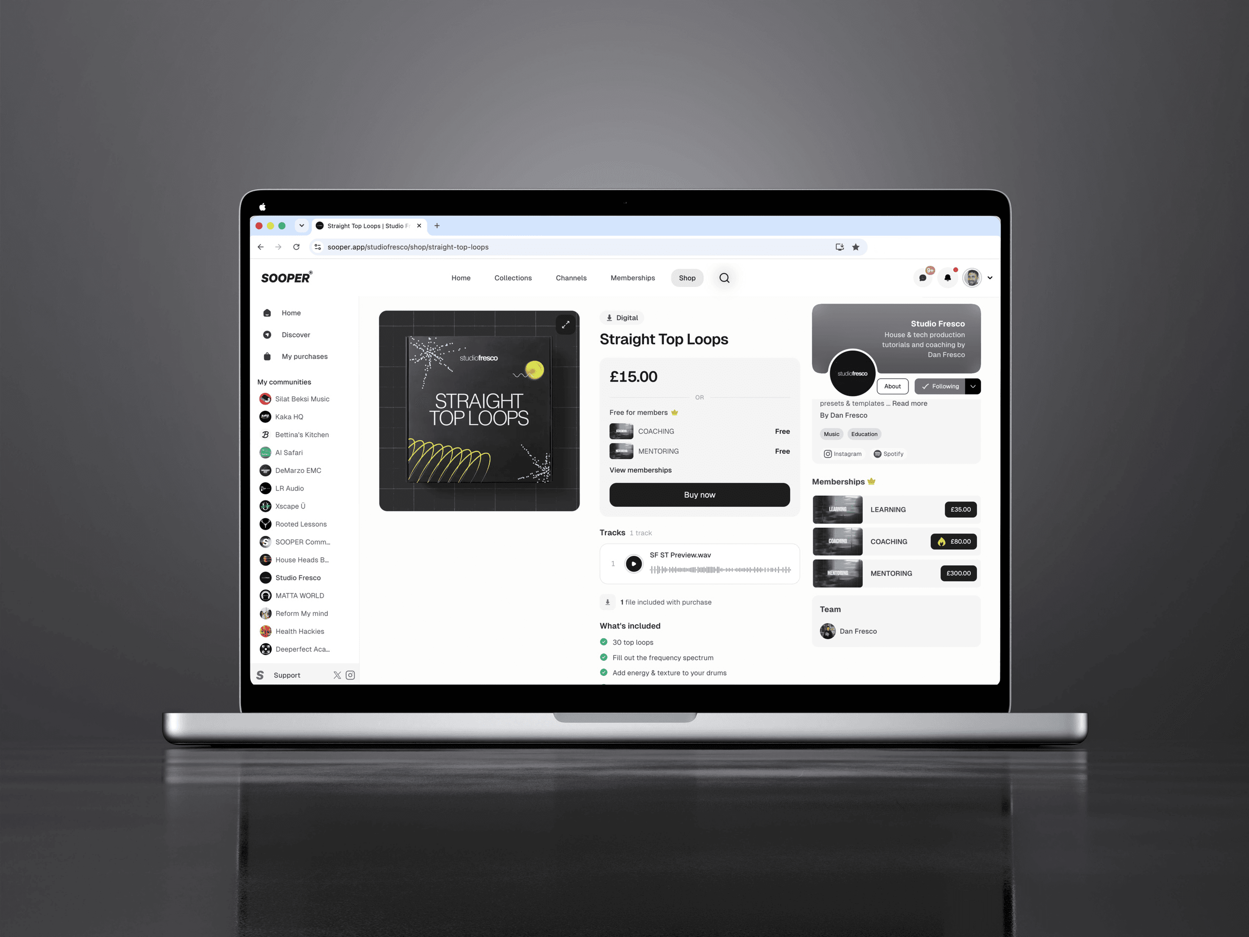 Product detail page on Sooper: Straight Top Loops, free for members
