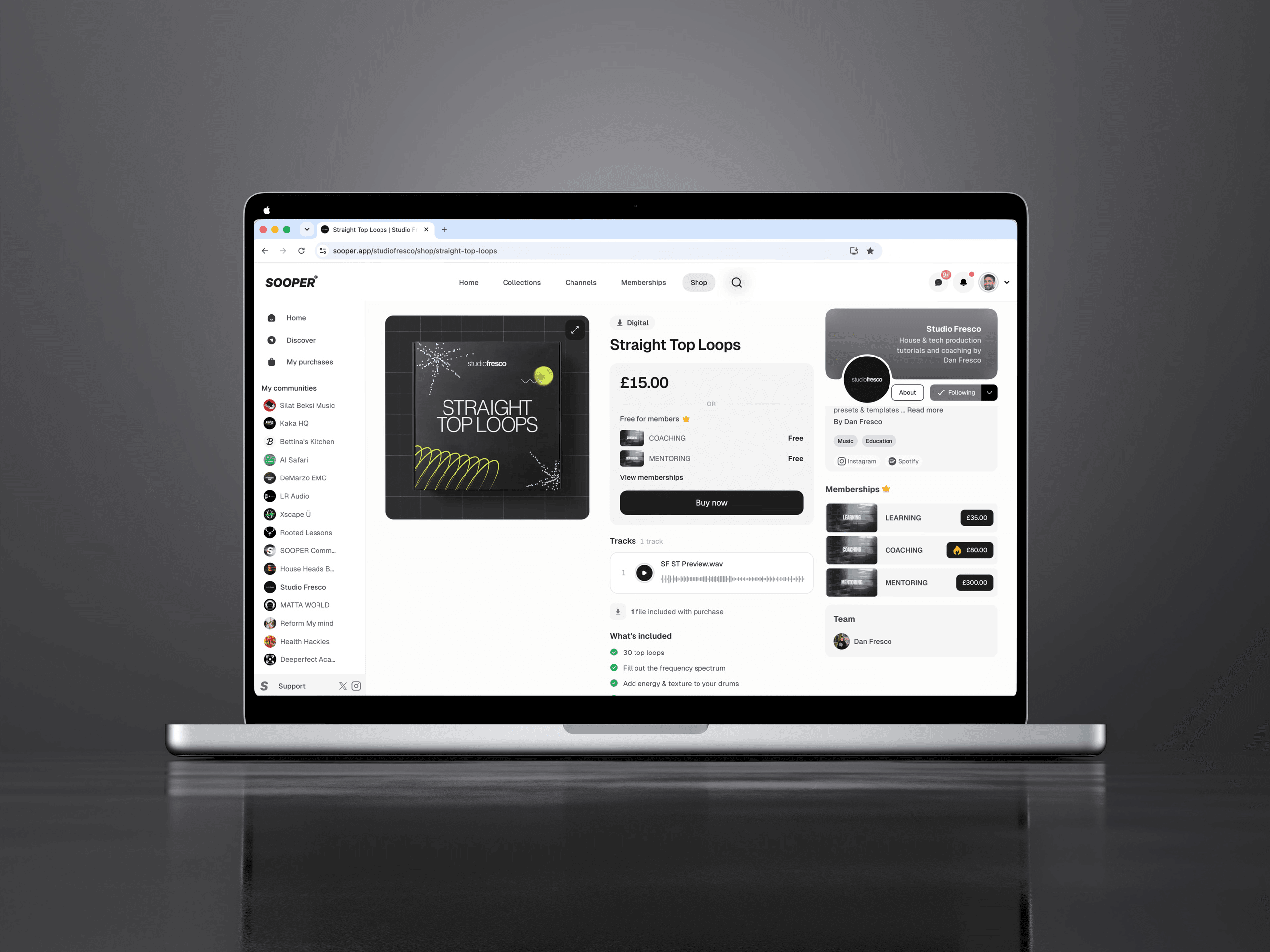 Product detail page on Sooper: Straight Top Loops, free for members