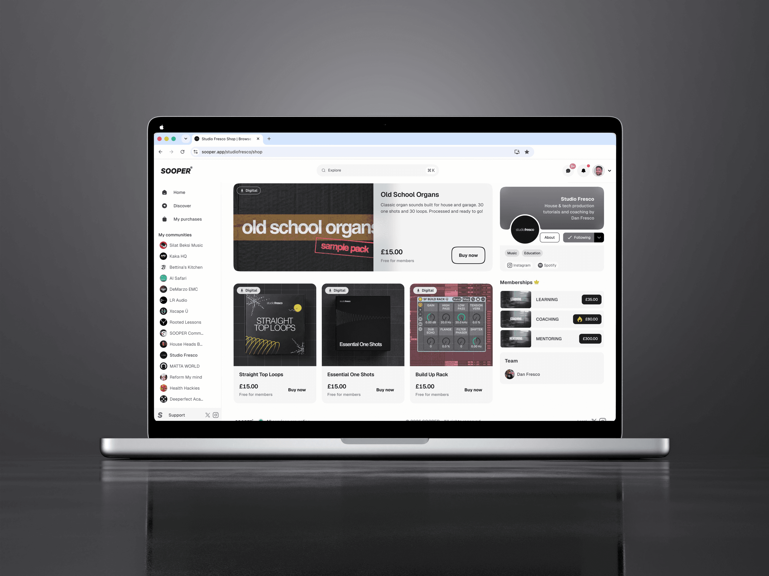 A Sooper shop grid with digital products and member pricing